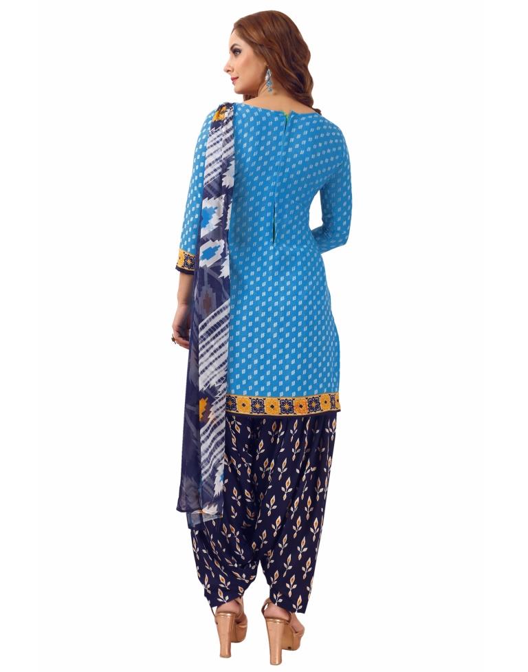 Pleasant Sky Blue Printed Unstitched Salwar Suit | Sudathi