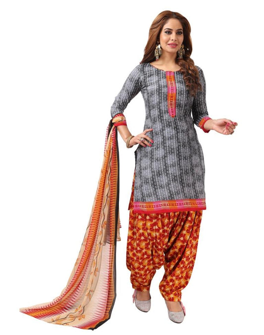 Impressive Grey Printed Unstitched Salwar Suit | Sudathi