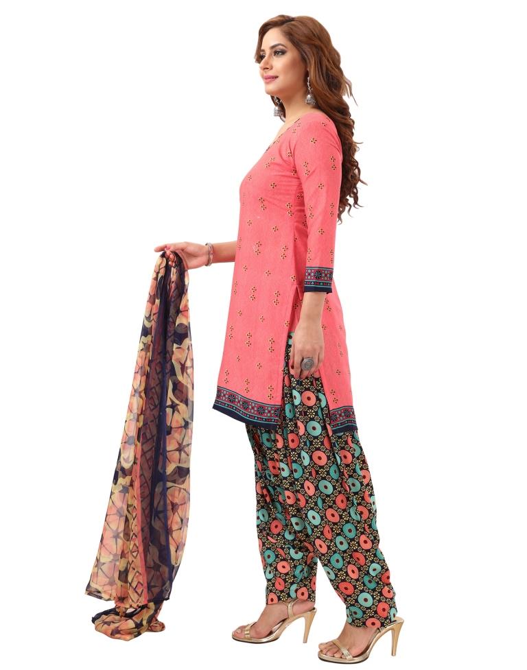 Peppy Raspberry Red Printed Unstitched Salwar Suit | Sudathi