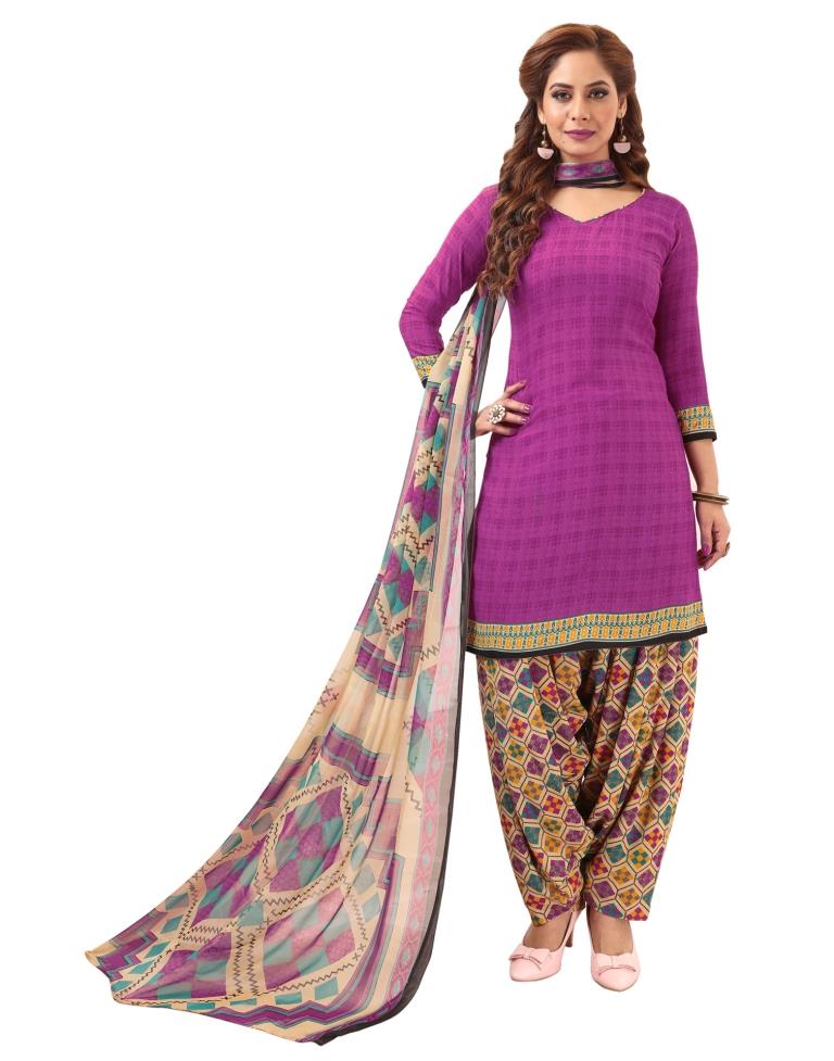 Graceful Magenta Printed Unstitched Salwar Suit | Sudathi