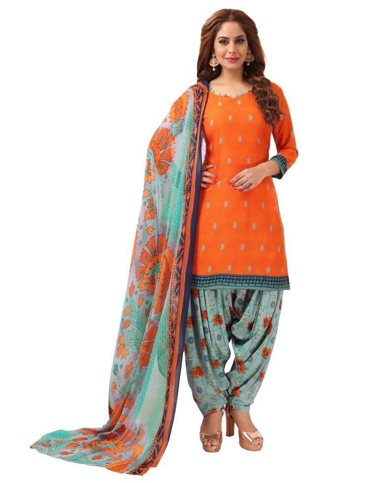 Beautiful Red Orange Printed Unstitched Salwar Suit | Sudathi