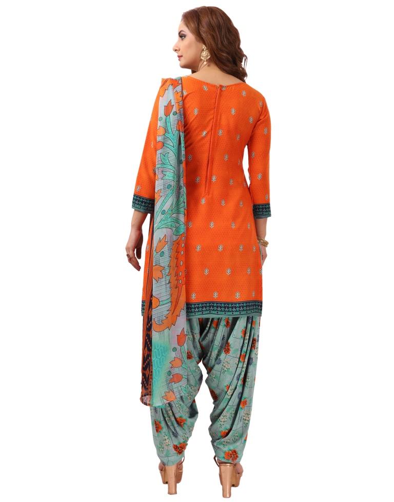 Beautiful Red Orange Printed Unstitched Salwar Suit | Sudathi