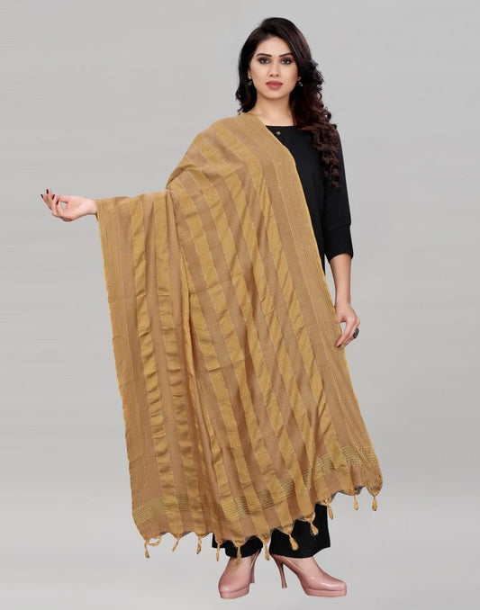 Brown Coloured Poly Cotton Woven Jari Striped Dupatta | Sudathi