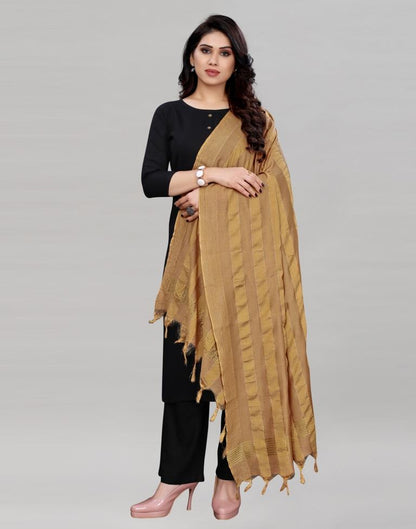 Brown Coloured Poly Cotton Woven Jari Striped Dupatta | Sudathi