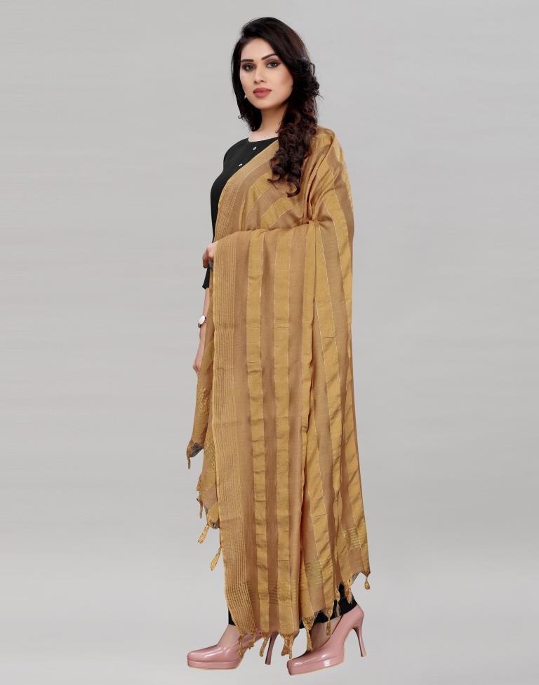 Brown Coloured Poly Cotton Woven Jari Striped Dupatta | Sudathi