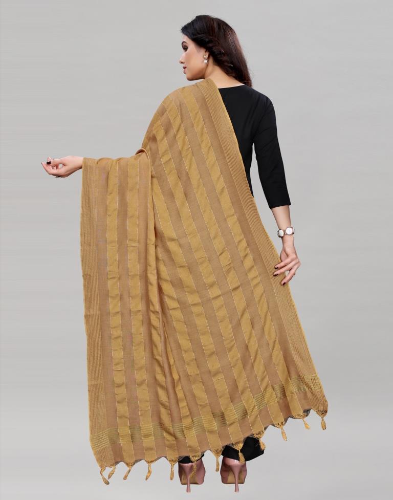 Brown Coloured Poly Cotton Woven Jari Striped Dupatta | Sudathi