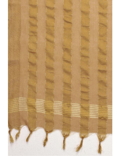 Brown Coloured Poly Cotton Woven Jari Striped Dupatta | Sudathi