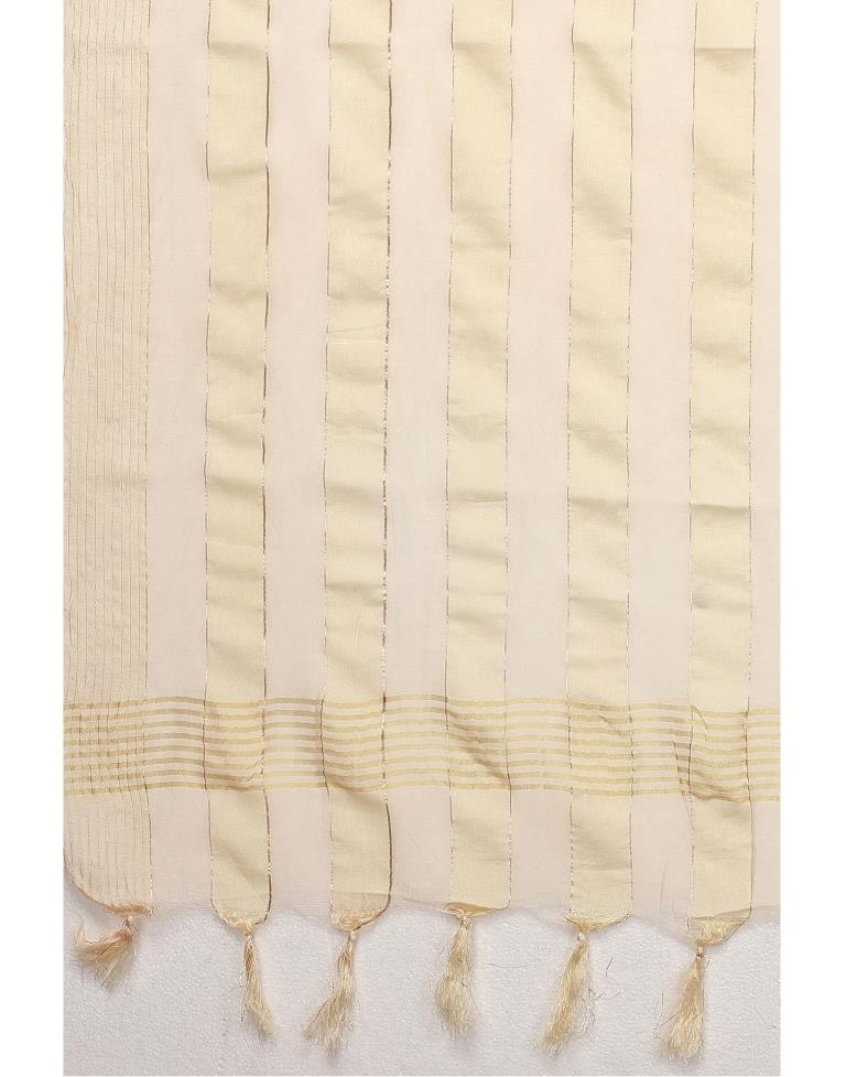 Cream Coloured Poly Cotton Woven Jari Striped Dupatta | Sudathi