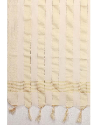 Cream Coloured Poly Cotton Woven Jari Striped Dupatta | Sudathi