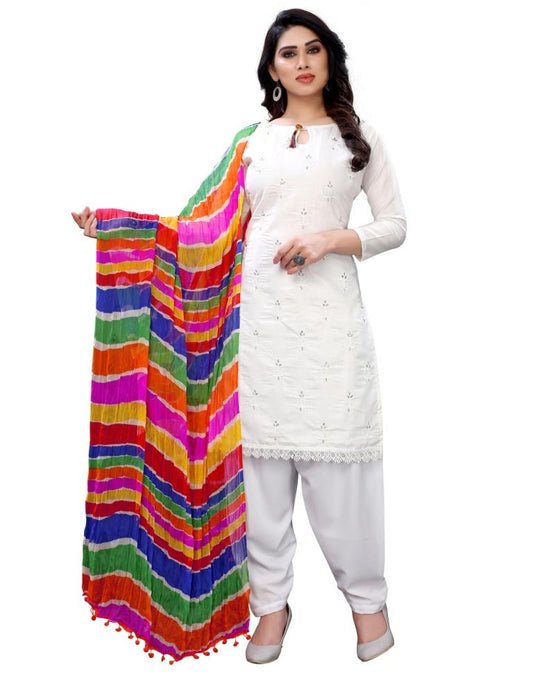 Attractive White Cotton Embroidered Unstitched Salwar Suit | Sudathi