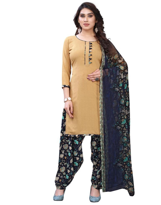 Graceful Beige Printed Unstitched Salwar Suit | Sudathi