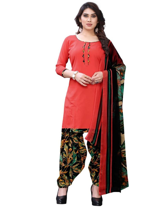 Enthralling Crimson Red Printed Unstitched Salwar Suit | Sudathi