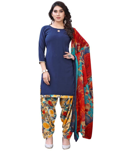 Luscious Navy Blue Printed Unstitched Salwar Suit | Sudathi