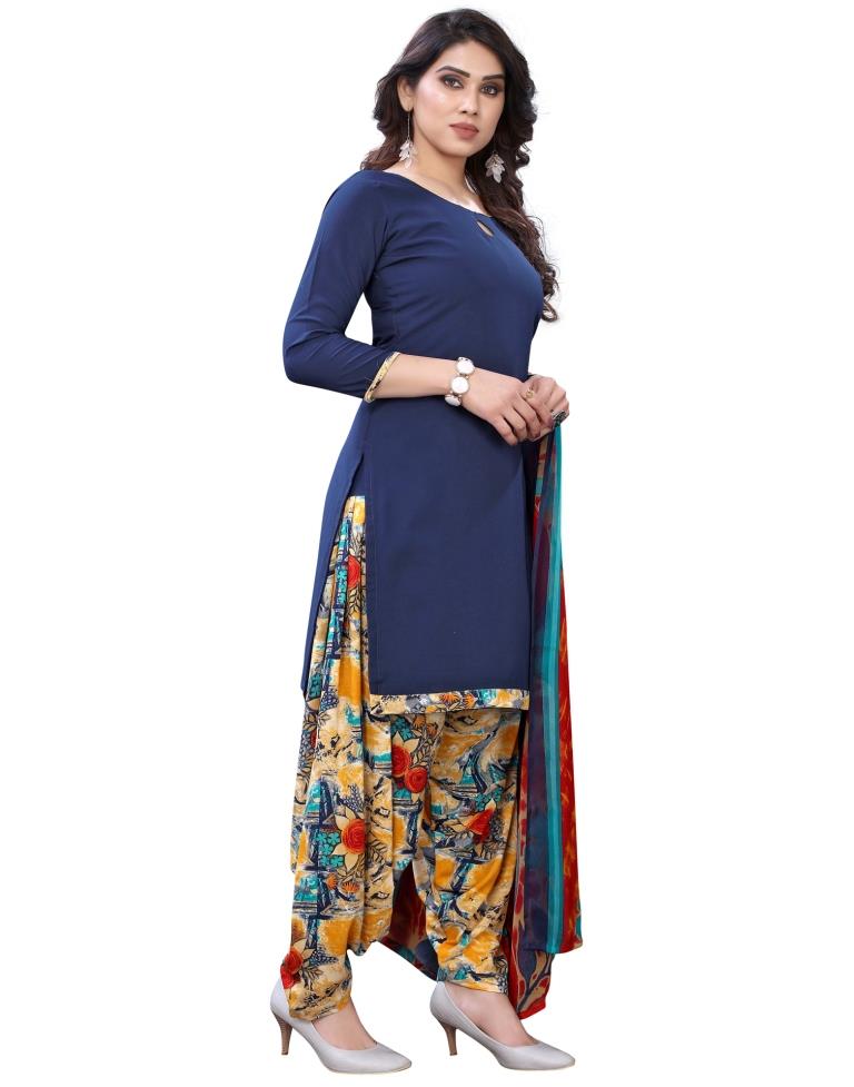 Luscious Navy Blue Printed Unstitched Salwar Suit | Sudathi