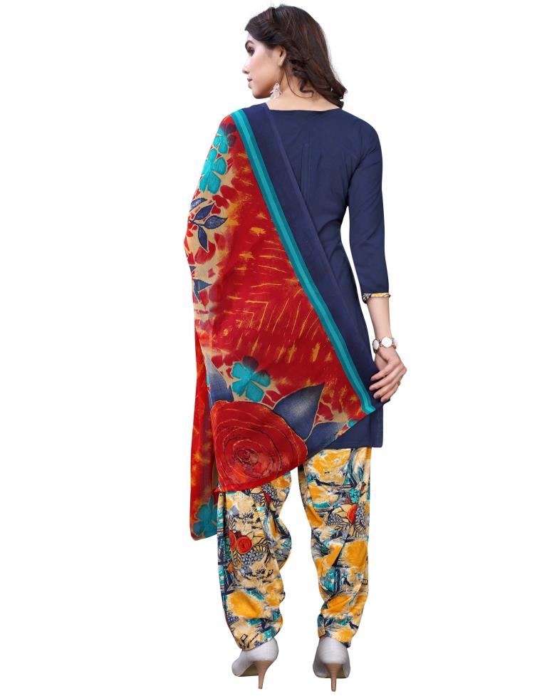 Luscious Navy Blue Printed Unstitched Salwar Suit | Sudathi