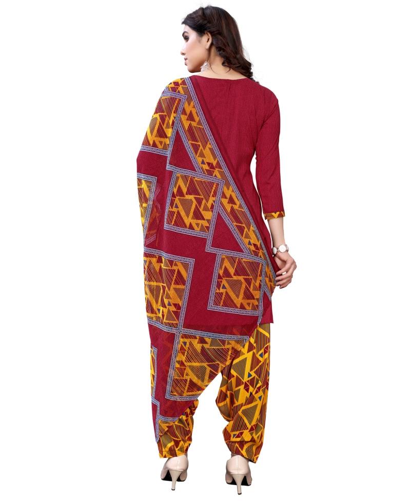 Distinctive Maroon Printed Unstitched Salwar Suit | Sudathi