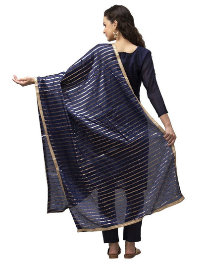 Astounding Navy Blue Cotton Thread Work Unstitched Salwar Suit | Sudathi