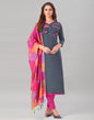 Classic Slate Grey Cotton Embriodery Unstitched Salwar Suit | Sudathi