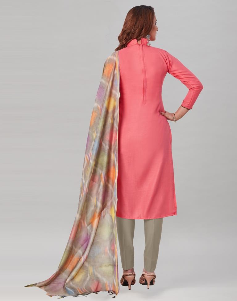 Fantastic Punch Pink Cotton Embriodery Unstitched Salwar Suit | Sudathi