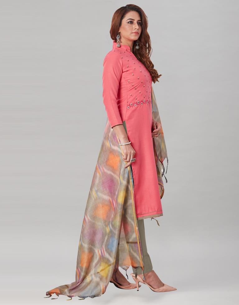 Fantastic Punch Pink Cotton Embriodery Unstitched Salwar Suit | Sudathi
