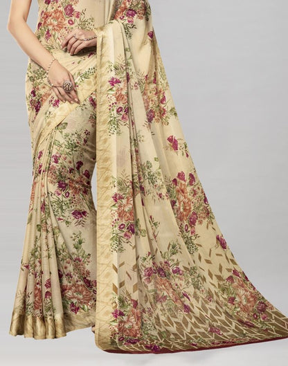 Beige Printed Chiffon Saree