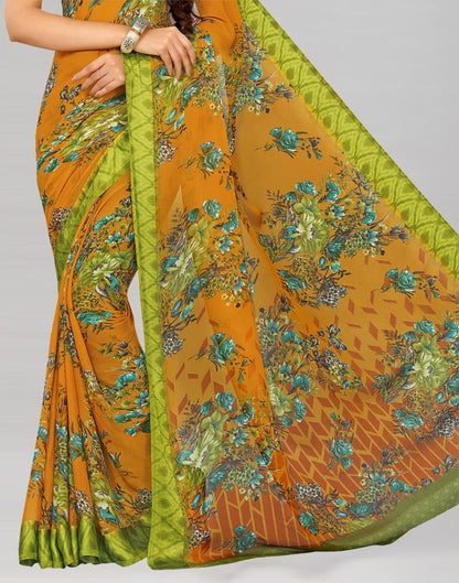 Yellow Printed Chiffon Saree