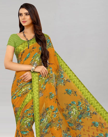 Yellow Printed Chiffon Saree