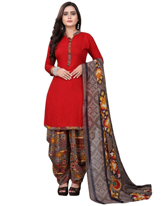 Fantastic Red Printed Unstitched Salwar Suit | Sudathi