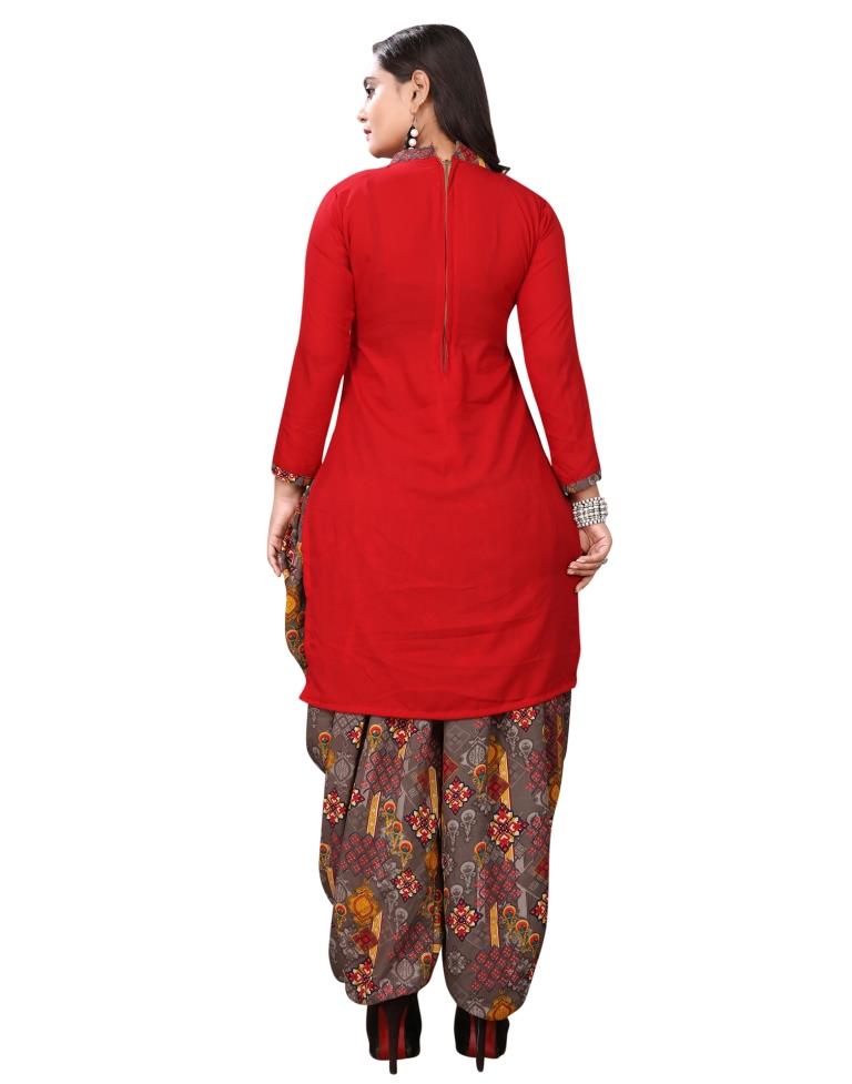 Fantastic Red Printed Unstitched Salwar Suit | Sudathi