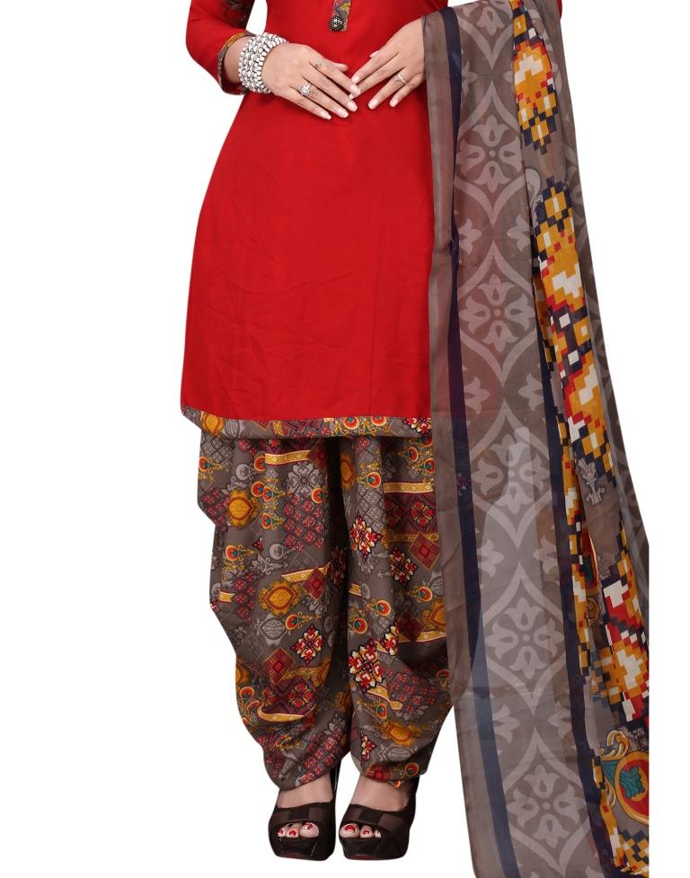 Fantastic Red Printed Unstitched Salwar Suit | Sudathi