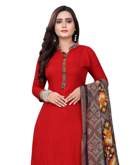 Fantastic Red Printed Unstitched Salwar Suit | Sudathi