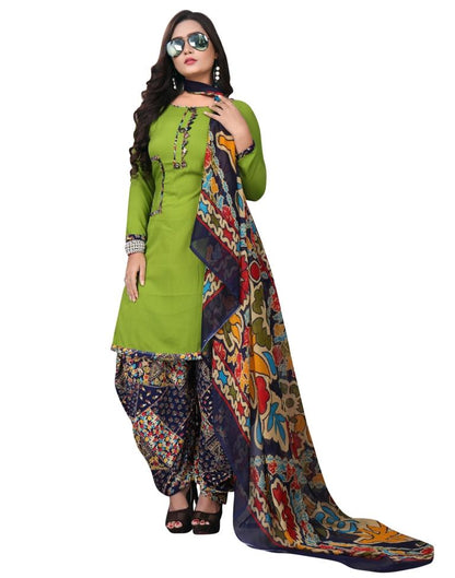 Majestic Olive Green Printed Unstitched Salwar Suit | Sudathi