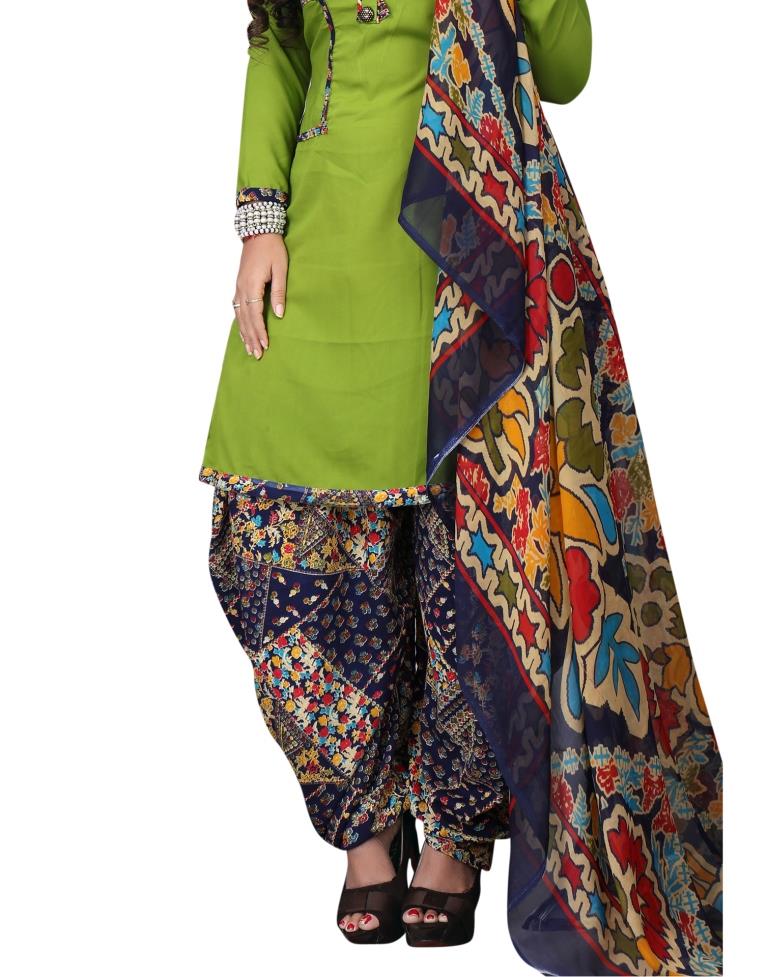 Majestic Olive Green Printed Unstitched Salwar Suit | Sudathi