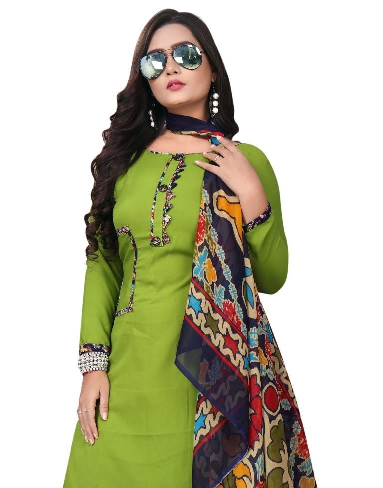 Majestic Olive Green Printed Unstitched Salwar Suit | Sudathi