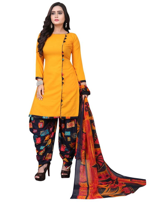 Sensuous Mustard Yellow Printed Unstitched Salwar Suit | Sudathi