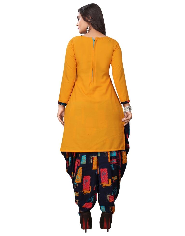 Sensuous Mustard Yellow Printed Unstitched Salwar Suit | Sudathi