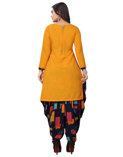 Sensuous Mustard Yellow Printed Unstitched Salwar Suit | Sudathi