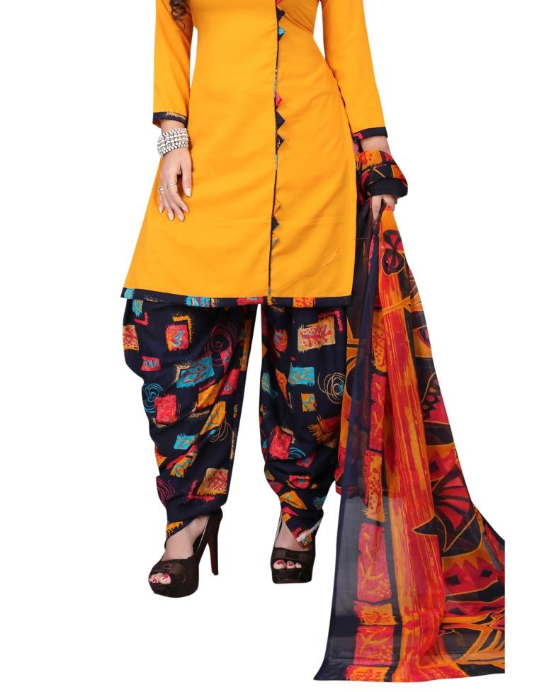 Sensuous Mustard Yellow Printed Unstitched Salwar Suit | Sudathi