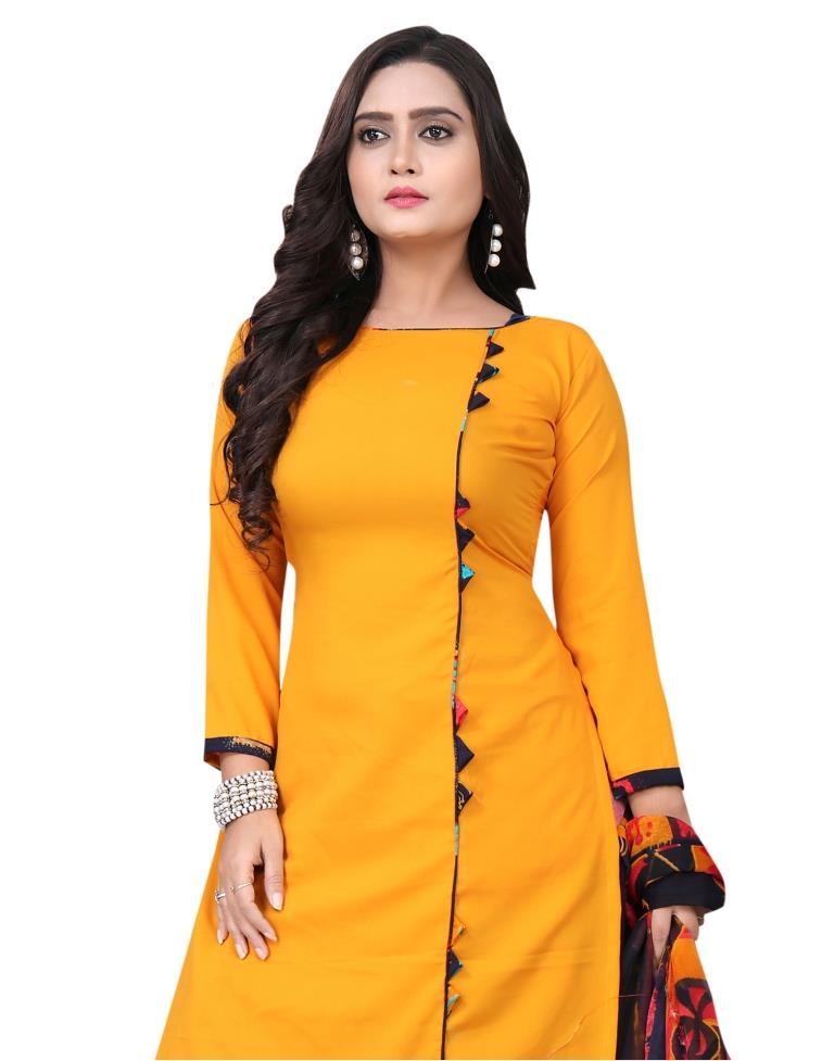 Sensuous Mustard Yellow Printed Unstitched Salwar Suit | Sudathi