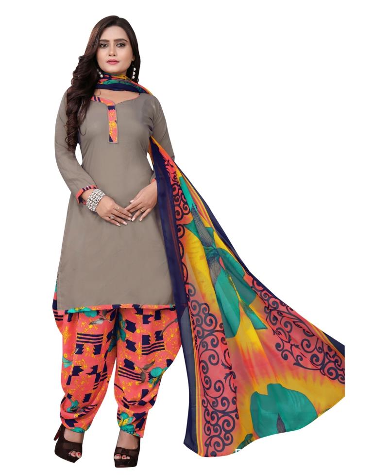 Adorable Stone Grey Printed Unstitched Salwar Suit | Sudathi