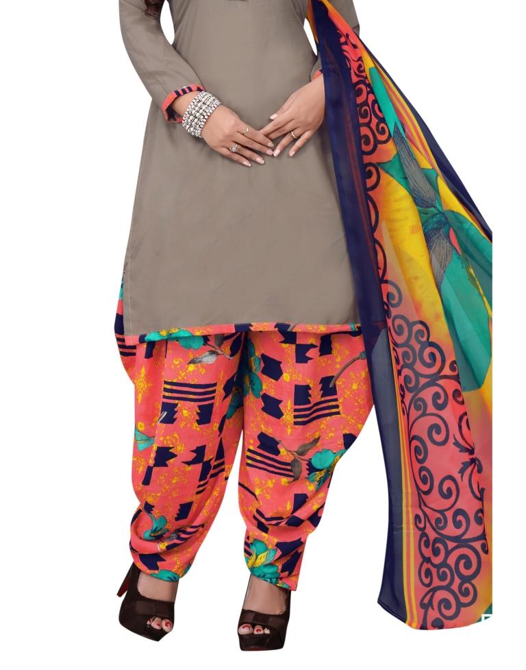 Adorable Stone Grey Printed Unstitched Salwar Suit | Sudathi