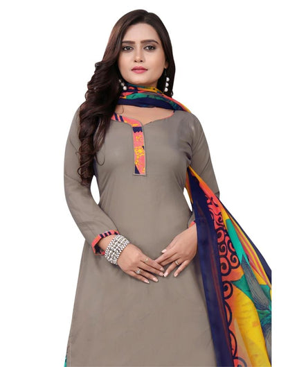 Adorable Stone Grey Printed Unstitched Salwar Suit | Sudathi