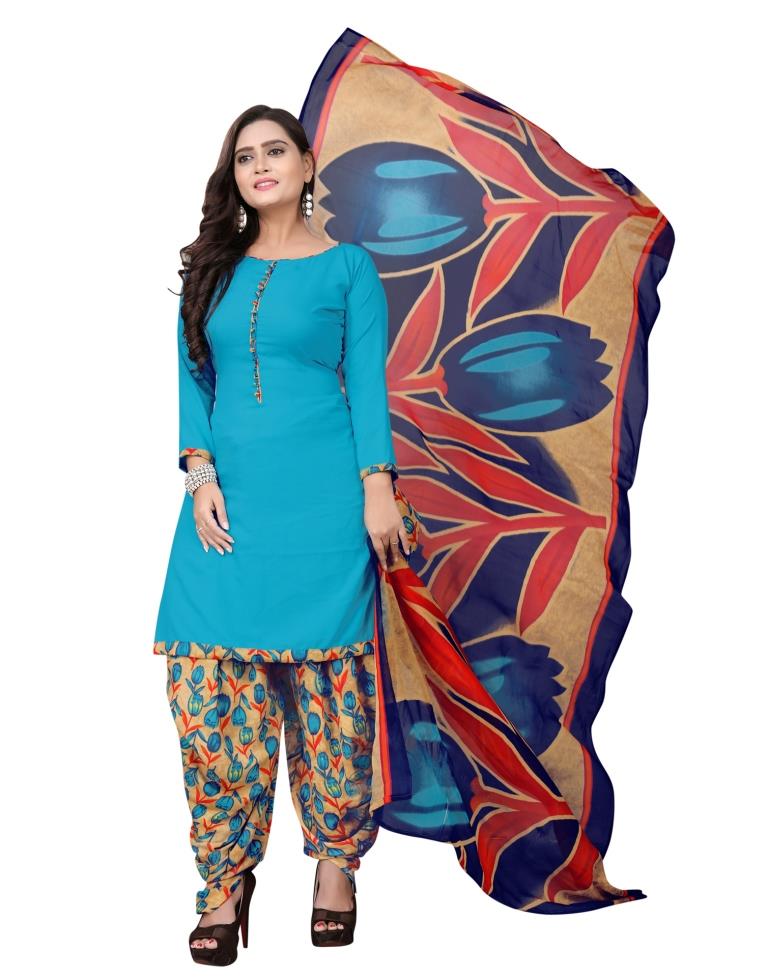 Dashing Sky Blue Printed Unstitched Salwar Suit | Sudathi