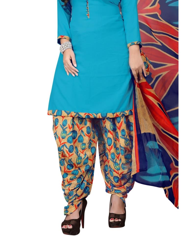 Dashing Sky Blue Printed Unstitched Salwar Suit | Sudathi