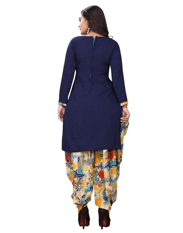 Trendy Navy Blue Printed Unstitched Salwar Suit | Sudathi