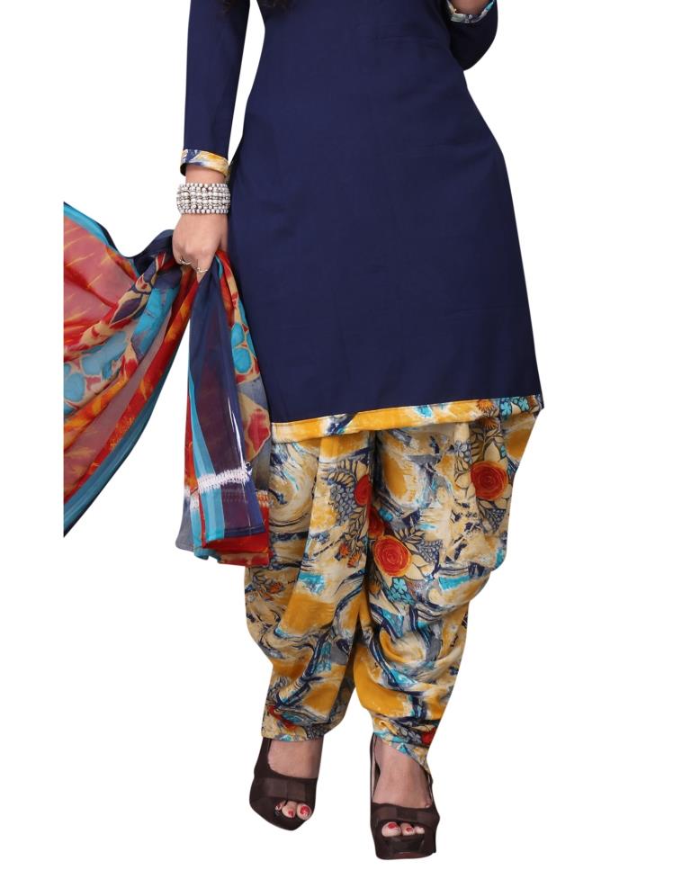 Trendy Navy Blue Printed Unstitched Salwar Suit | Sudathi