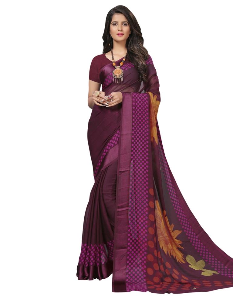 Purple Coloured Chiffon Printed Saree | Sudathi