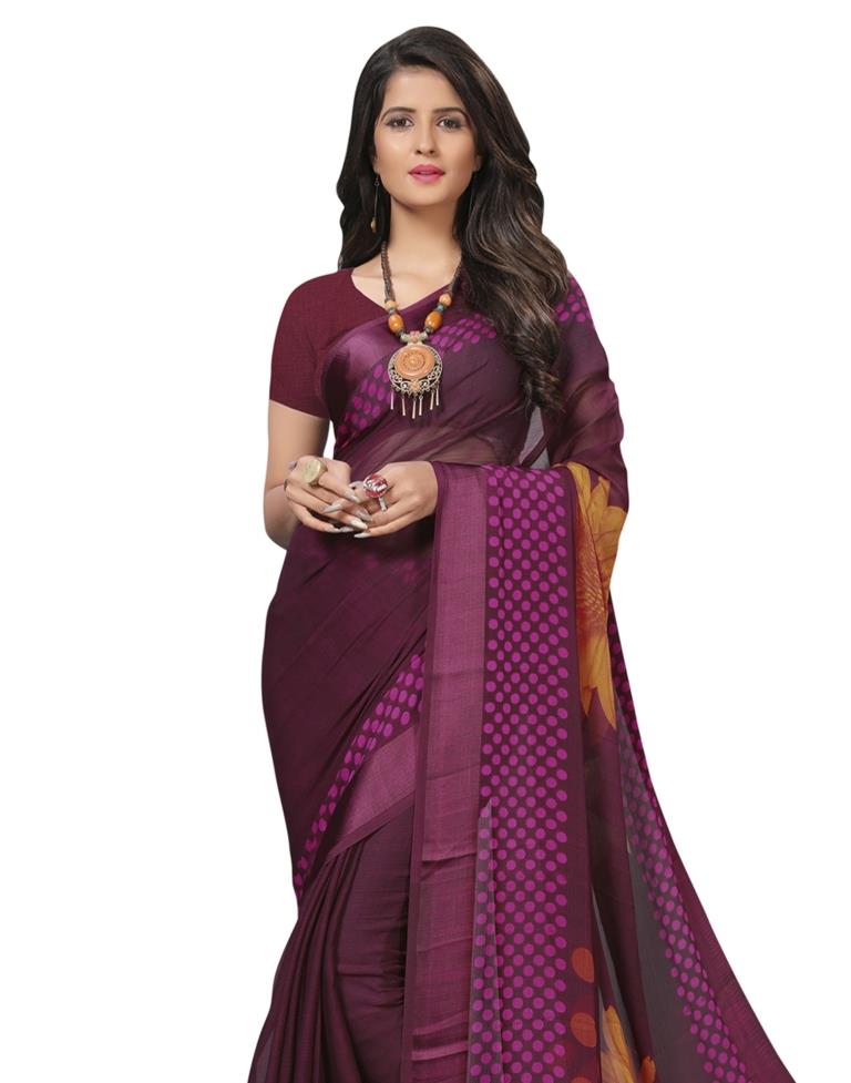 Purple Coloured Chiffon Printed Saree | Sudathi