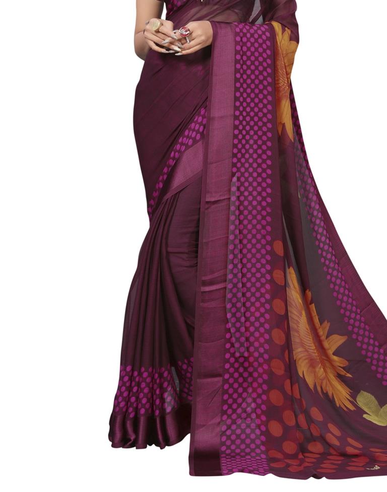 Purple Coloured Chiffon Printed Saree | Sudathi