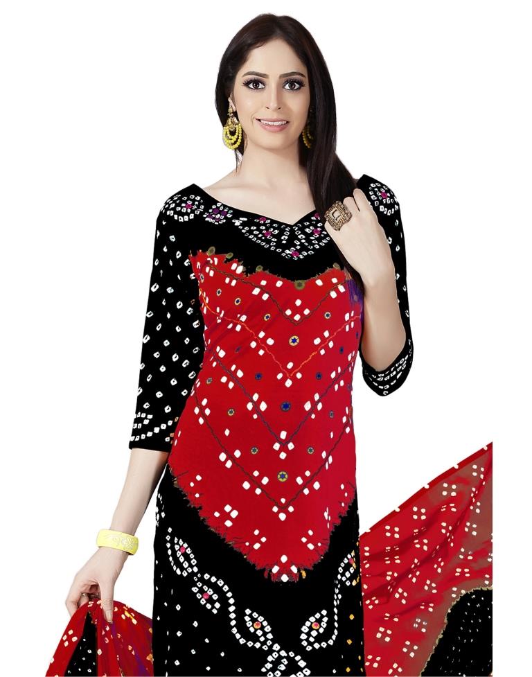 Charming Black Bandhani Printed Unstitched Salwar Suit | Sudathi